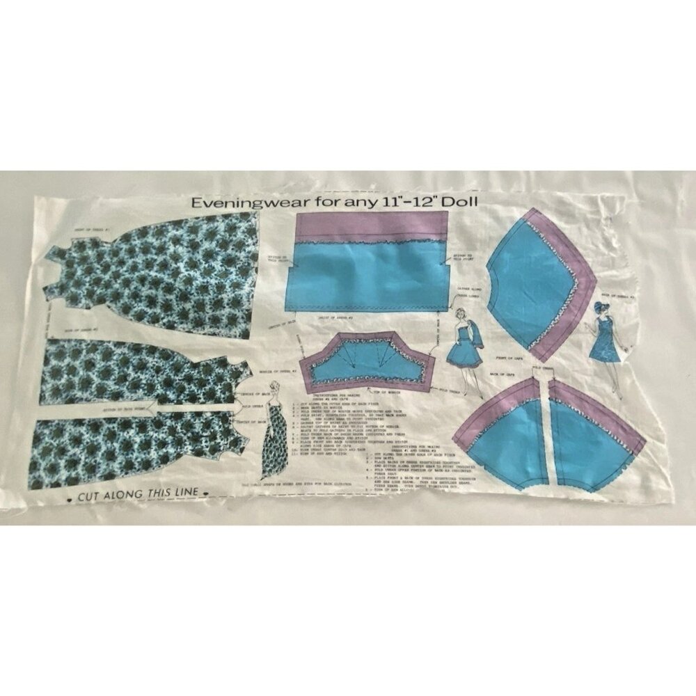 Vintage Evening Wear Doll Clothes Fabric Panel for 11-12 Inch Doll Uncut Retro